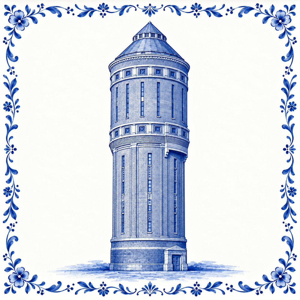 Utrecht Watertoren — Delft Blue Tile